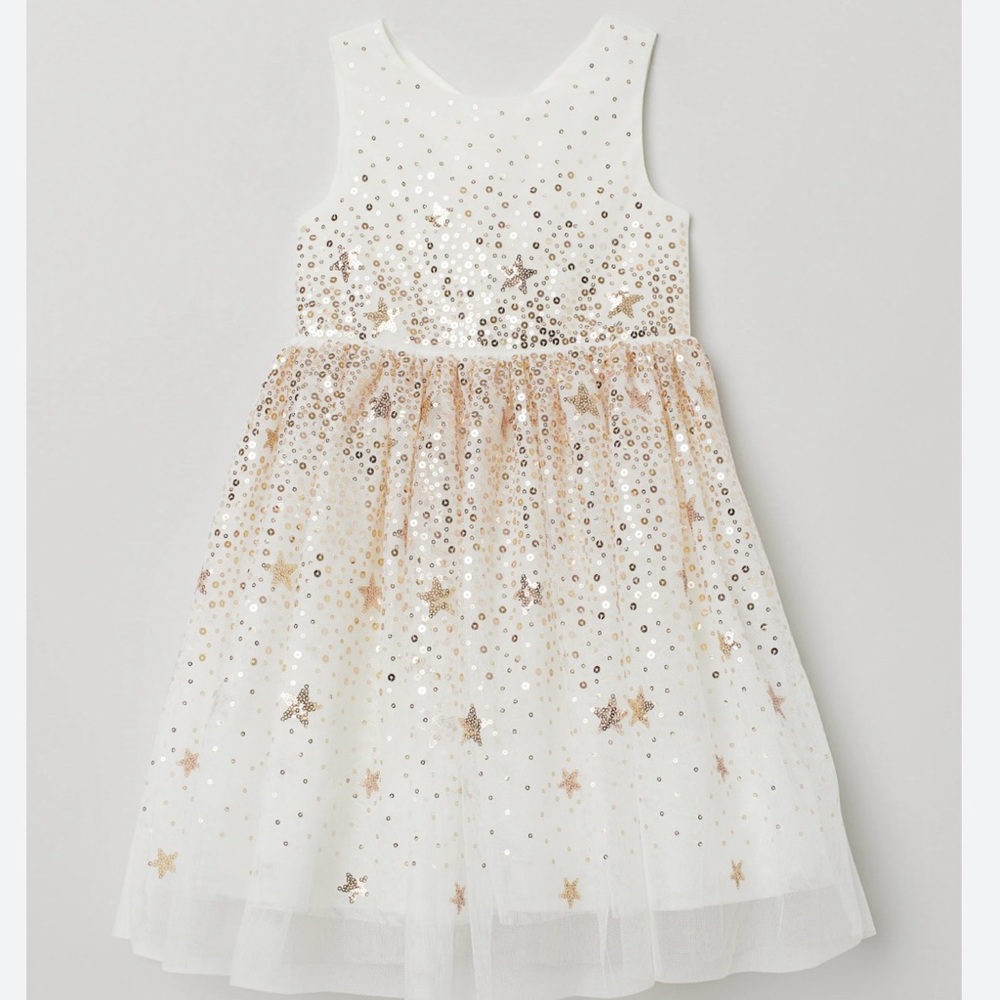 H&M White and‎ Gold Starry Kids Dress